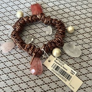 Copper wire stretch bracelette new with tag from Macy’s  coral pearl & clear